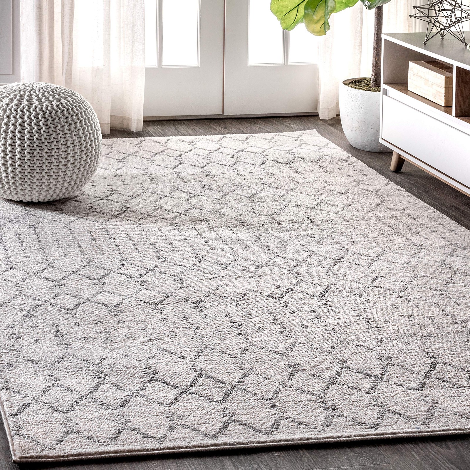 Durable Cream Gray Rectangular Area Rug 5×7 Soft Pet Friendly Low Pile