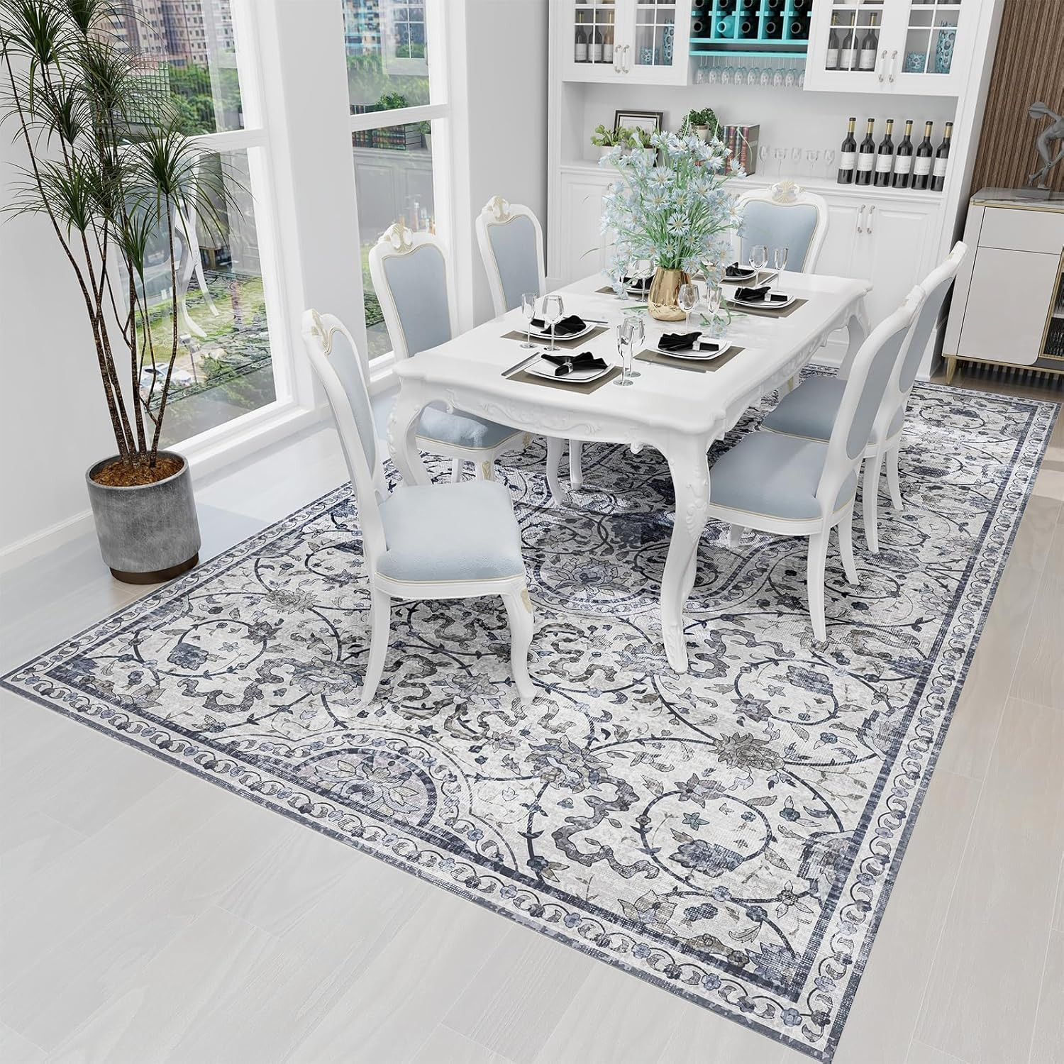 Waterproof Vinyl Floor Mat 5′ X 8′ Non-Slip Area Rug for Home (Grayish Blue)