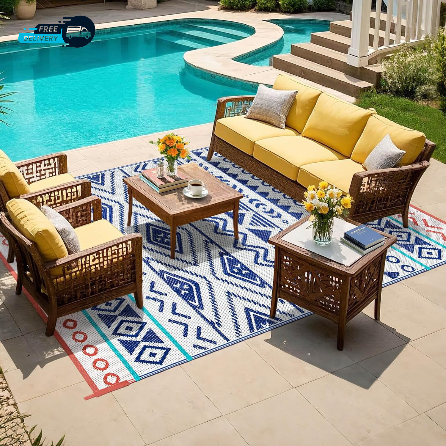 Outdoor Rugs Patio Camping Waterproof 5X8 Plastic Straw Patio Rug Portable