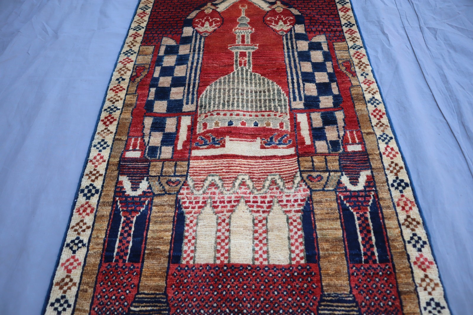 Vintage Prayer Rug 2’0x4’0 ft Red Afghan Hand Knotted Wool Rug, Kids Area Rug