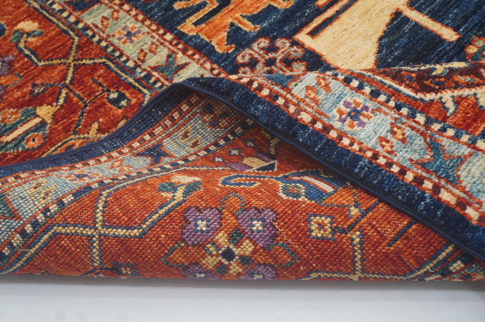 7 x 8 ft Navy Blue Gabbeh Tribal Afghan Hand Knotted Veg dye Wool Area Rug