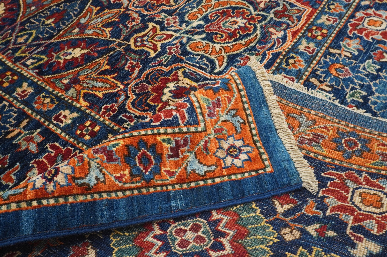 10 x 14 Red Navy Blue Turkish Hereke Super fine Hand Knotted Wool Medallion Rug