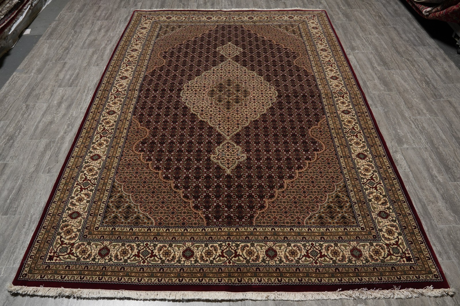 7 x 9.9 Mahii Tabriiz Herrati Wool Silk Hand-Knotted Rug #F-3069