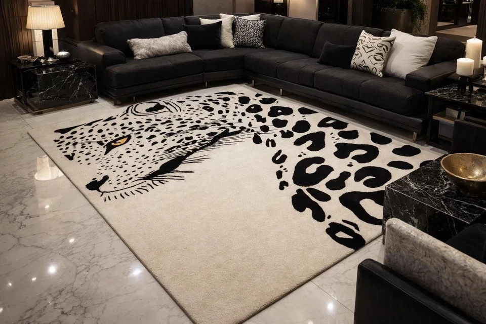 Luxury Hand Tufted Leopard Design Area Rug – Modern Animal Print Wool Carpet