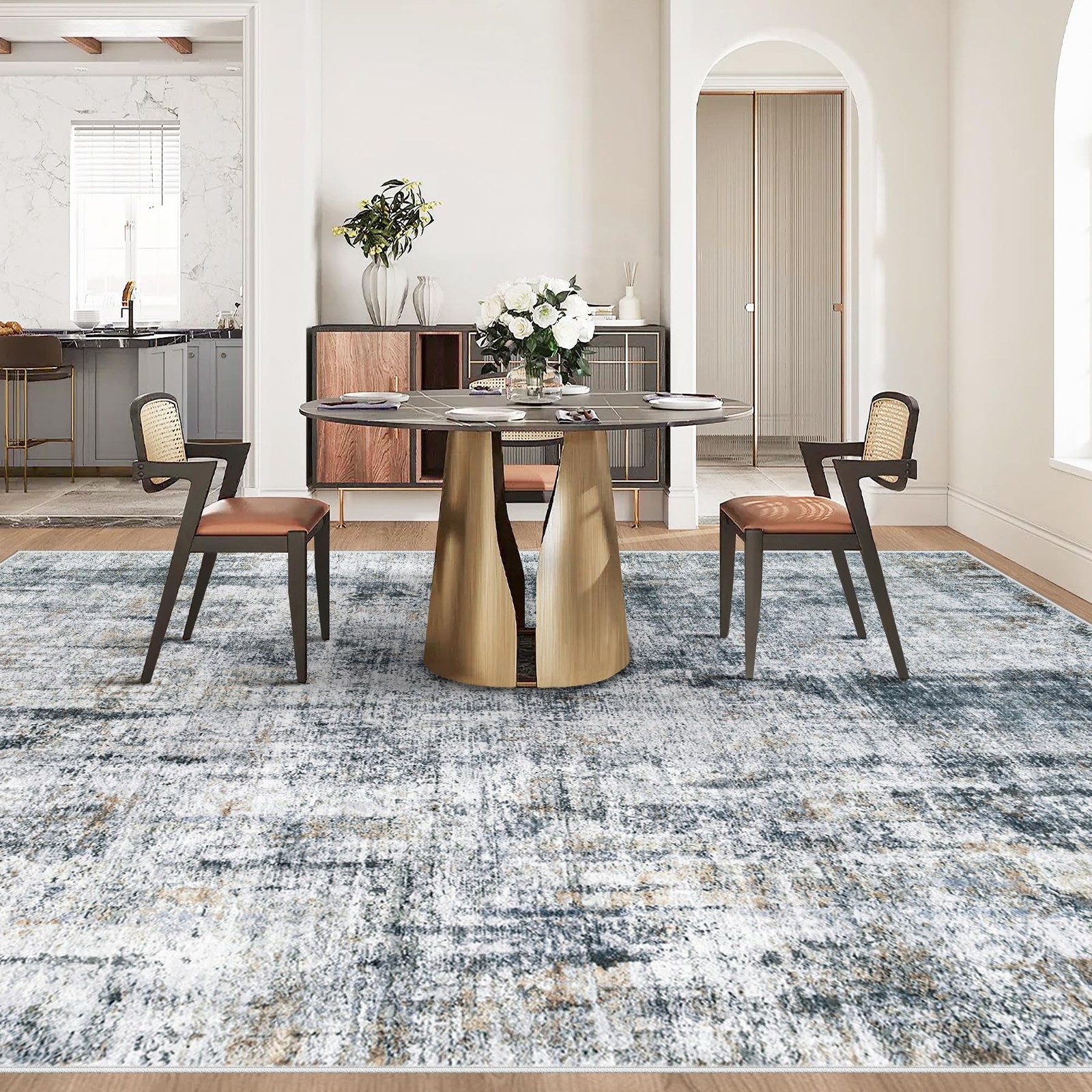 8×10 Area Rug Washable Abstract Non Slip Low-Pile (0.15″) – Soft Carpet