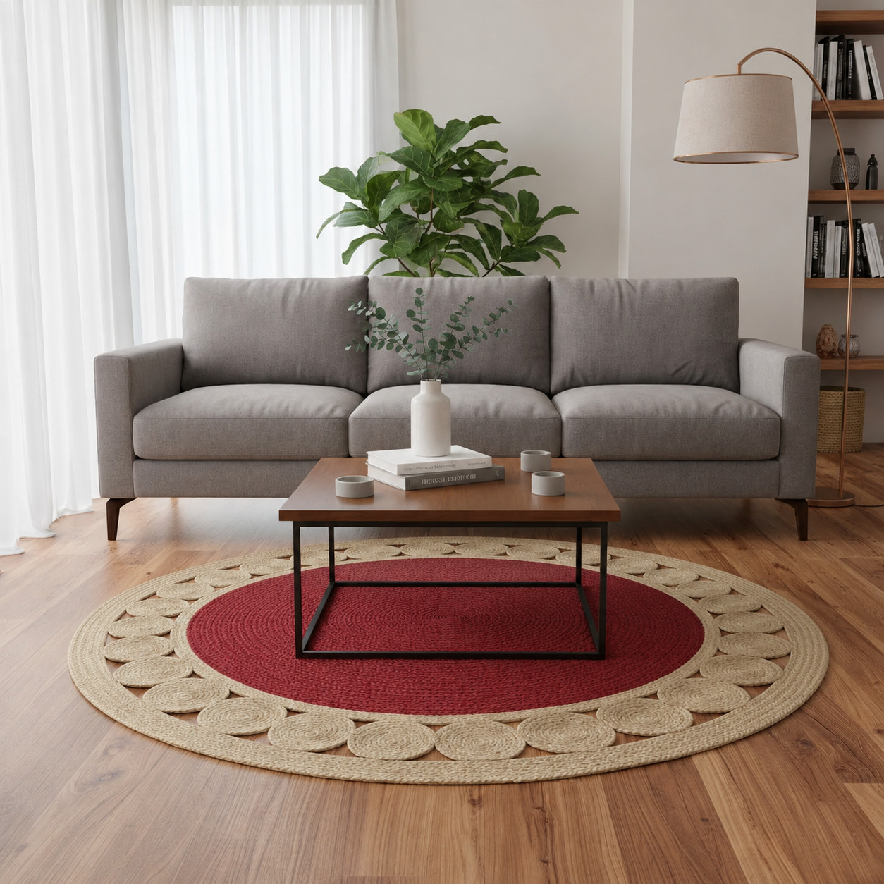 Round Rug 100% Natural Jute Hand Braided Reversible Farmhouse Boho Area Carpet