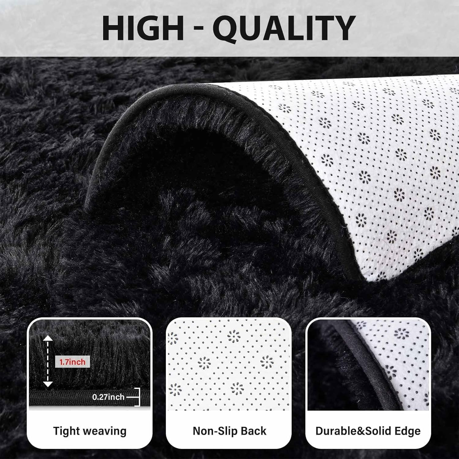 FinrèC Soft Black Area Rugs for Bedroom Living Room, 4X6 Feet Modern Indoor