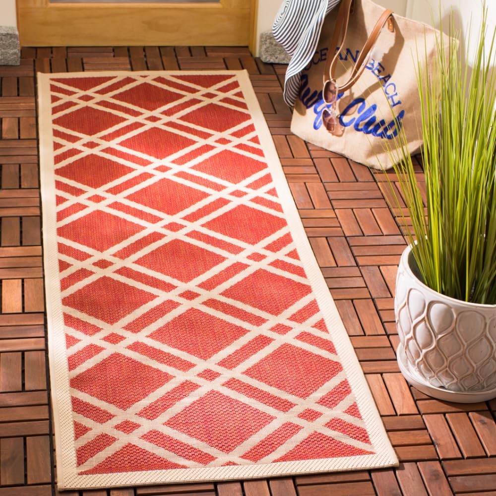 Courtyard Collection 2’3″ x 6’7″ Red/Bone CY6923 Trellis Indoor/ Outdoor Wate…