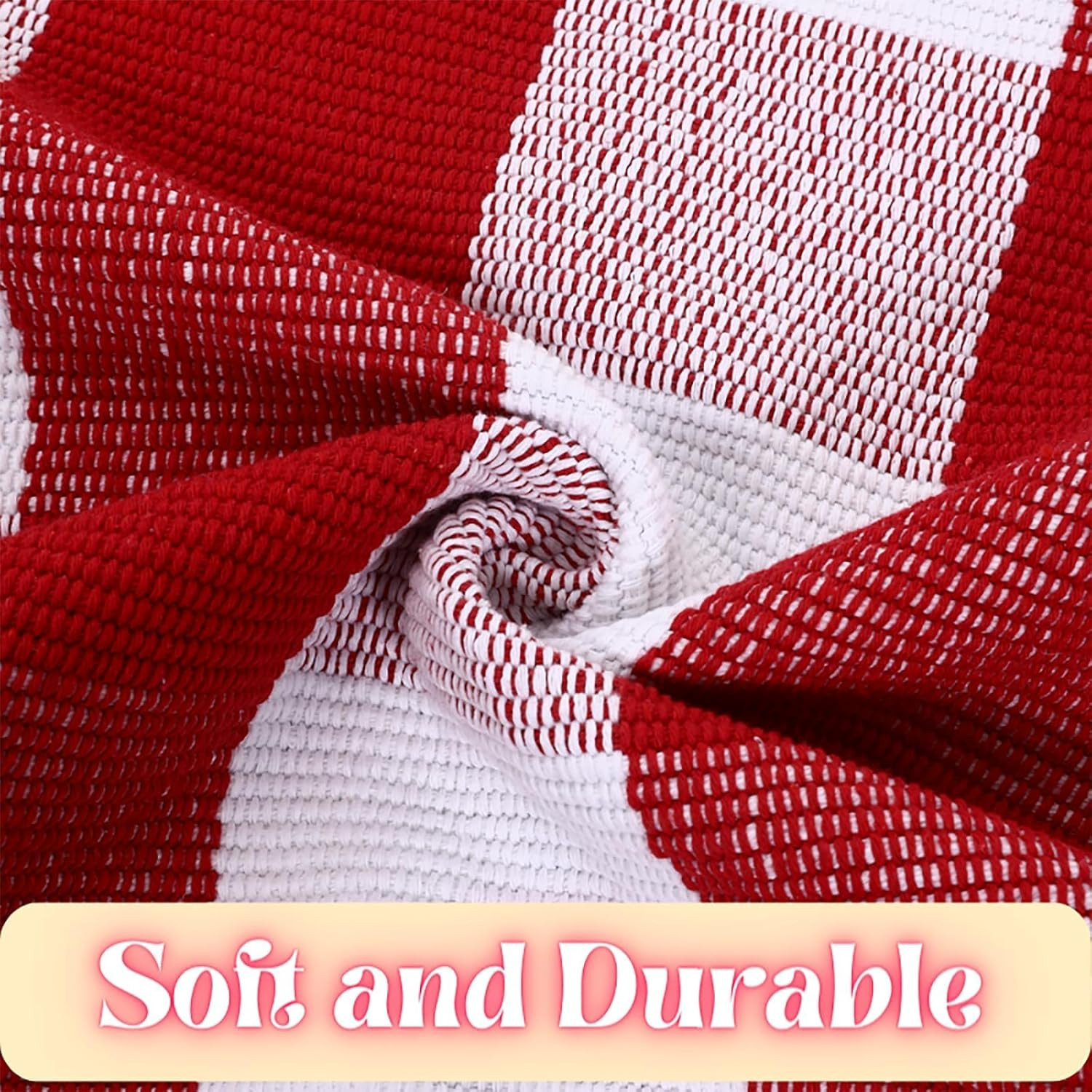 Red & White Plaid 8′ x 10′ Washable Christmas Outdoor Rug