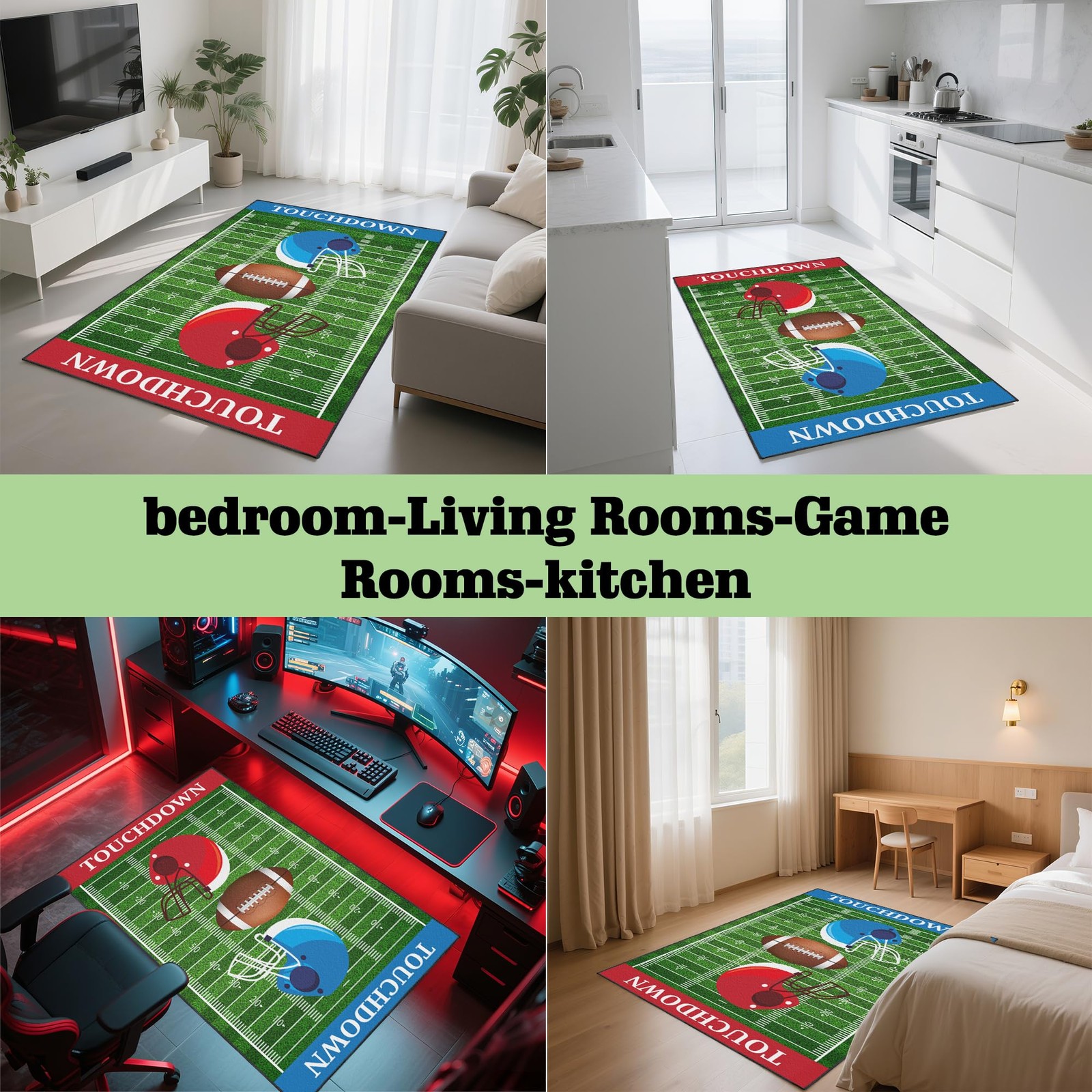 Vesocro Football Rug Non-Slip 3×5 ft,Football Court Area Rugs with Cool Print…