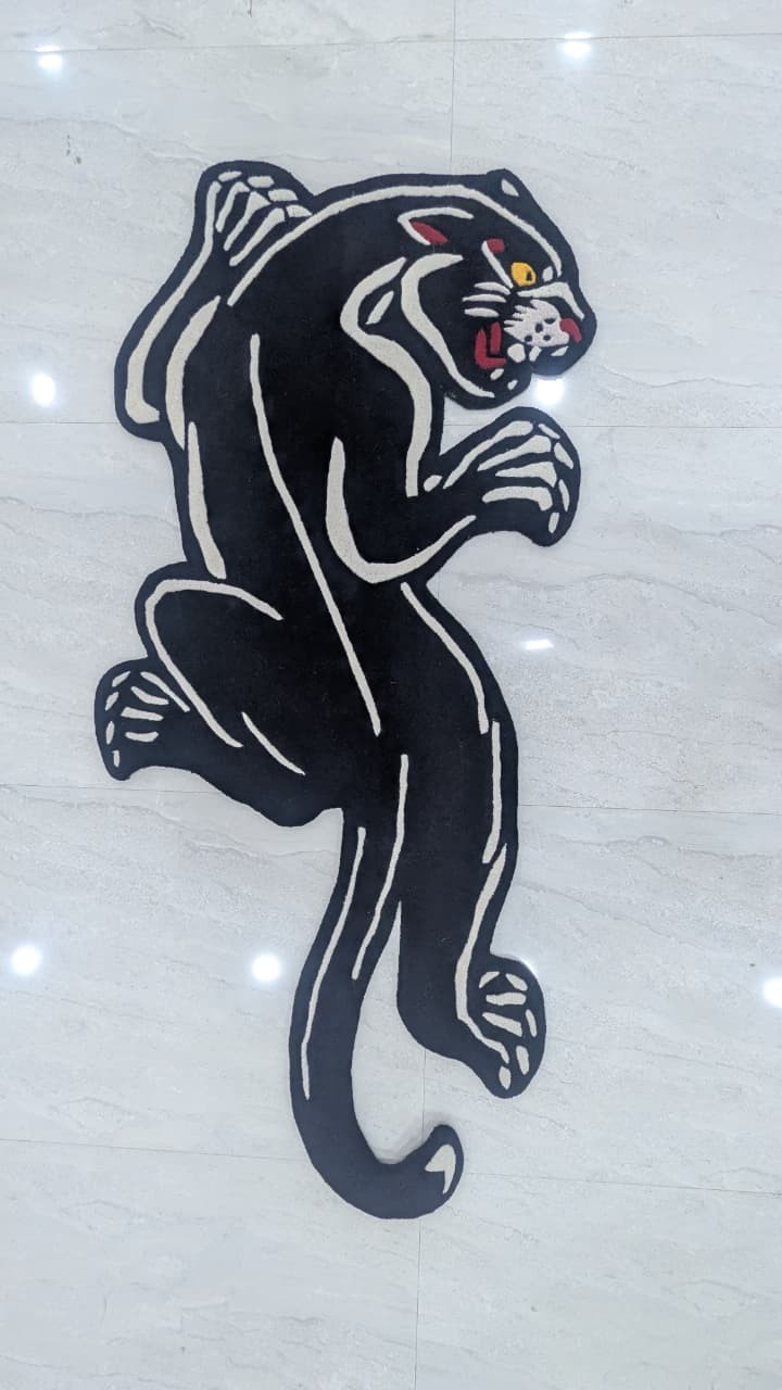 American Panther Traditional Tattoo Rug Handmade Unique Artistic Rug , Inked Rug