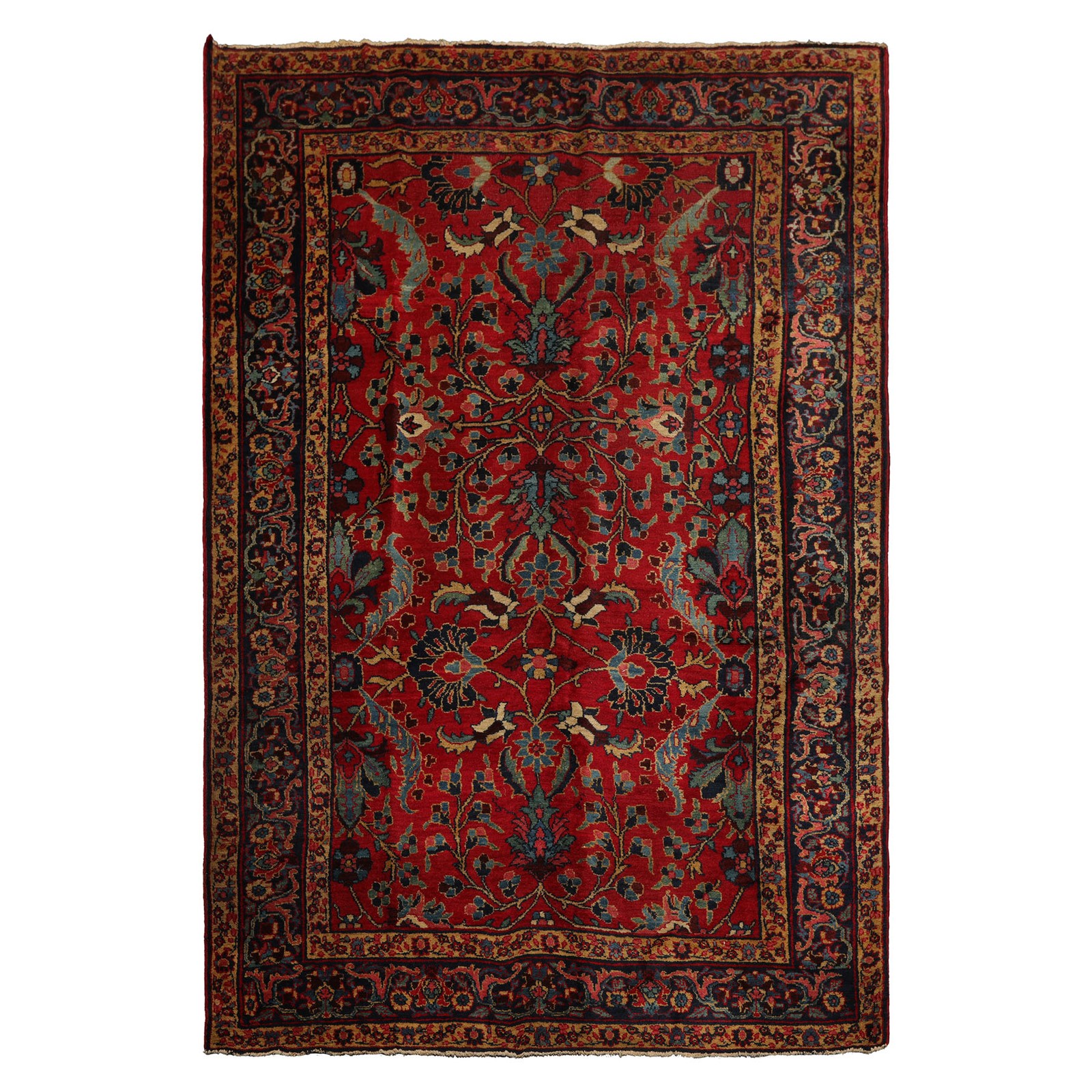 6’2”x9’2” Hand Knotted Wool Red Tabrizz Old Traditional Rug