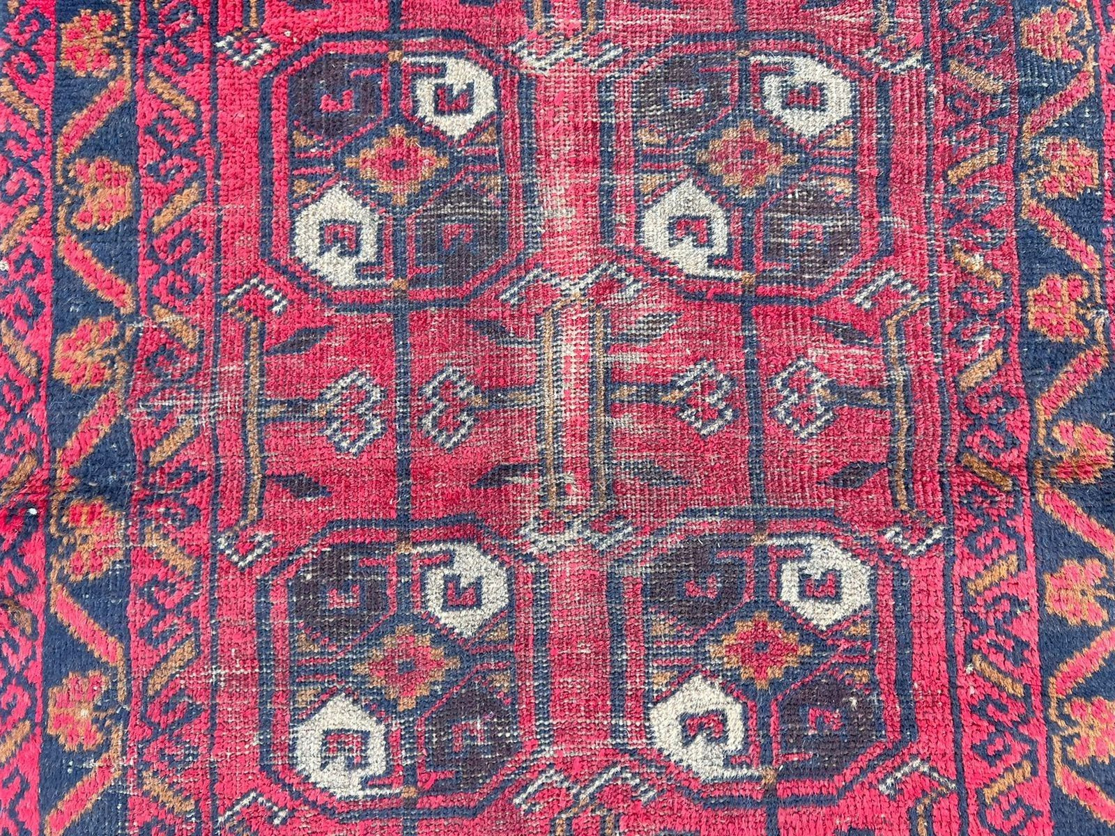 Vintage Hand Made Faded Afghan Oriental Tribal Geometric Area Red Rug 2×4 ft