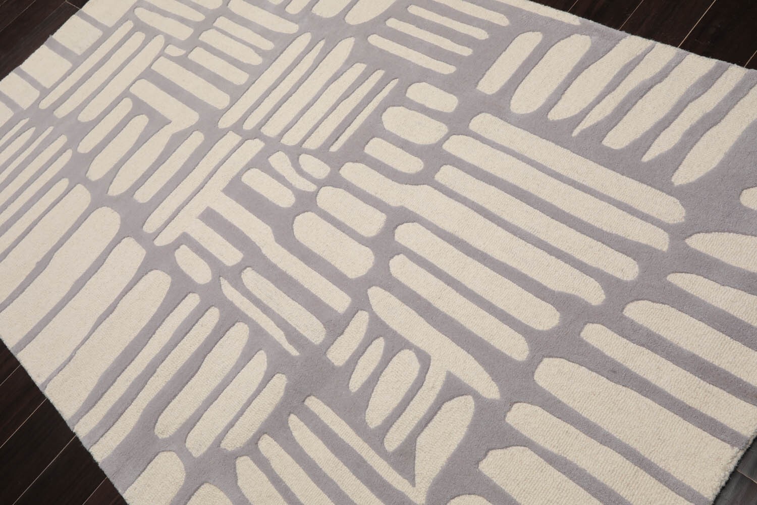 Designer Loop N Cut Pile Handmade Wool Modern Area Rug Cream Gray 5′ x 8′