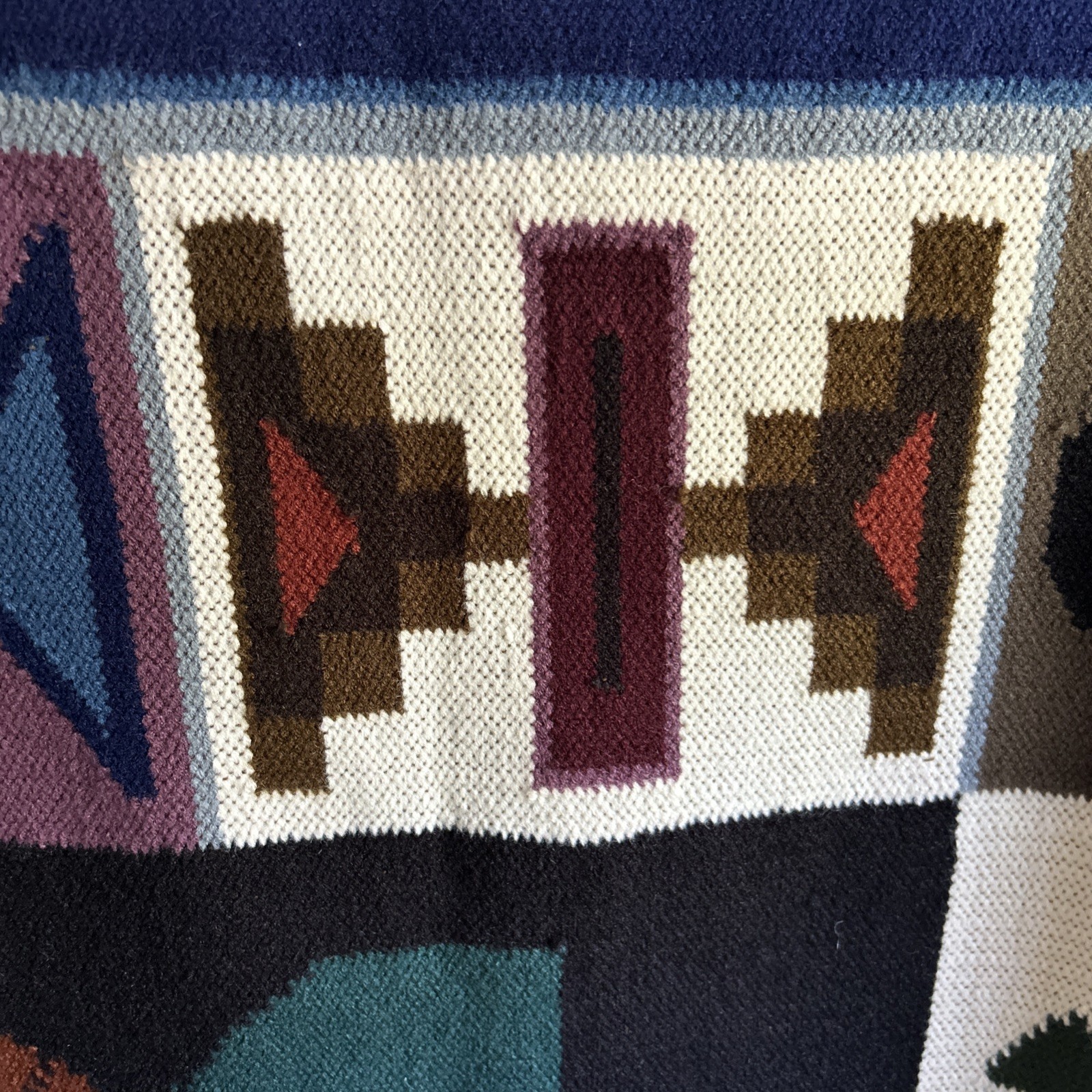 Colorful Handmade Woven Peruvian Wool Rug Inca Warrior Motif 60” x 44”