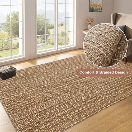3×5 ft Rugs for Bedroom – Non-Slip Machine Washable Neutral Rug for Living