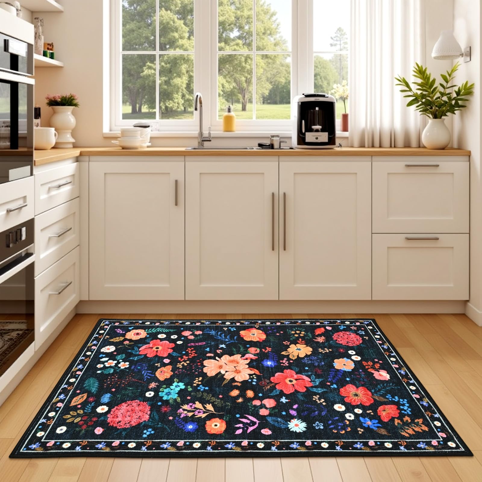 Boho Floral Entryway Rug 2×3 Washable NonSlip Vintage Carpet for Home