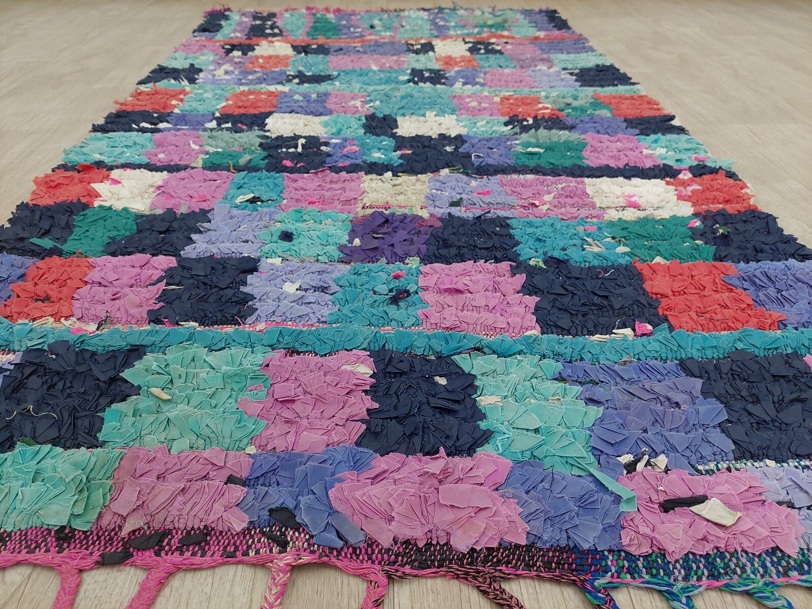 Moroccan Vintage Checkered Carpet Berber Boho Rug Handmade Colorful Runner 3×6