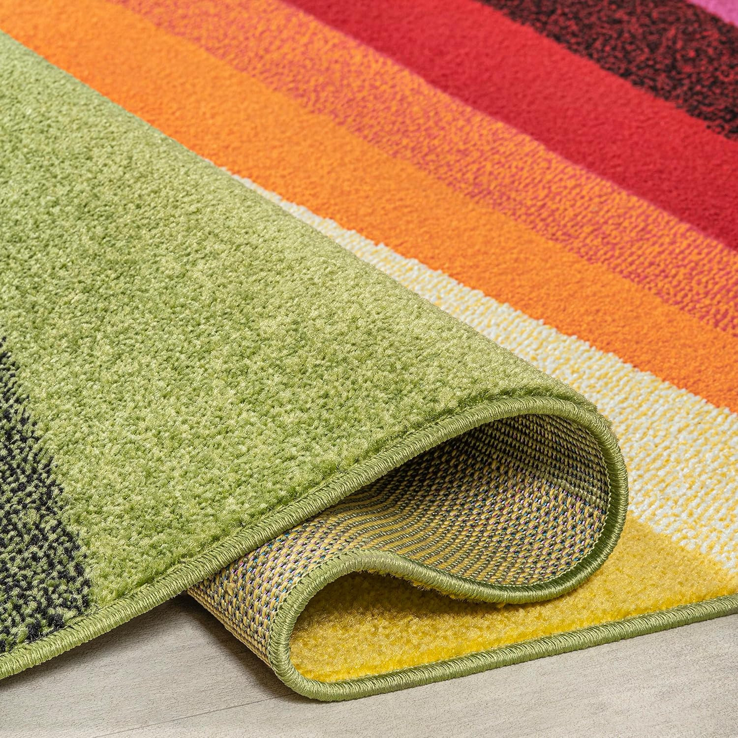 Prism Geometric Striped Indoor Area Rug 4X6, Orange/Green/Blue, Modern, Coastal,