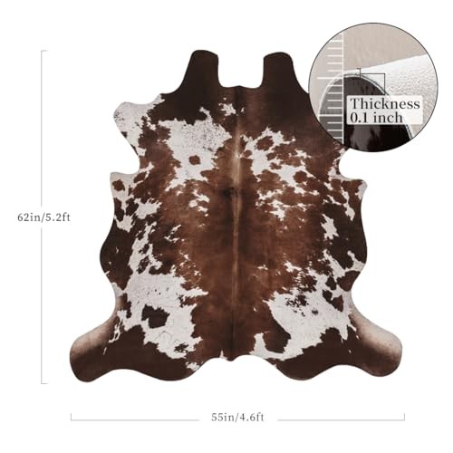 Faux Cowhide Cow Print Rug: 4.6 x 5.2 Feet Cow Hide Animal Print Area Carpet