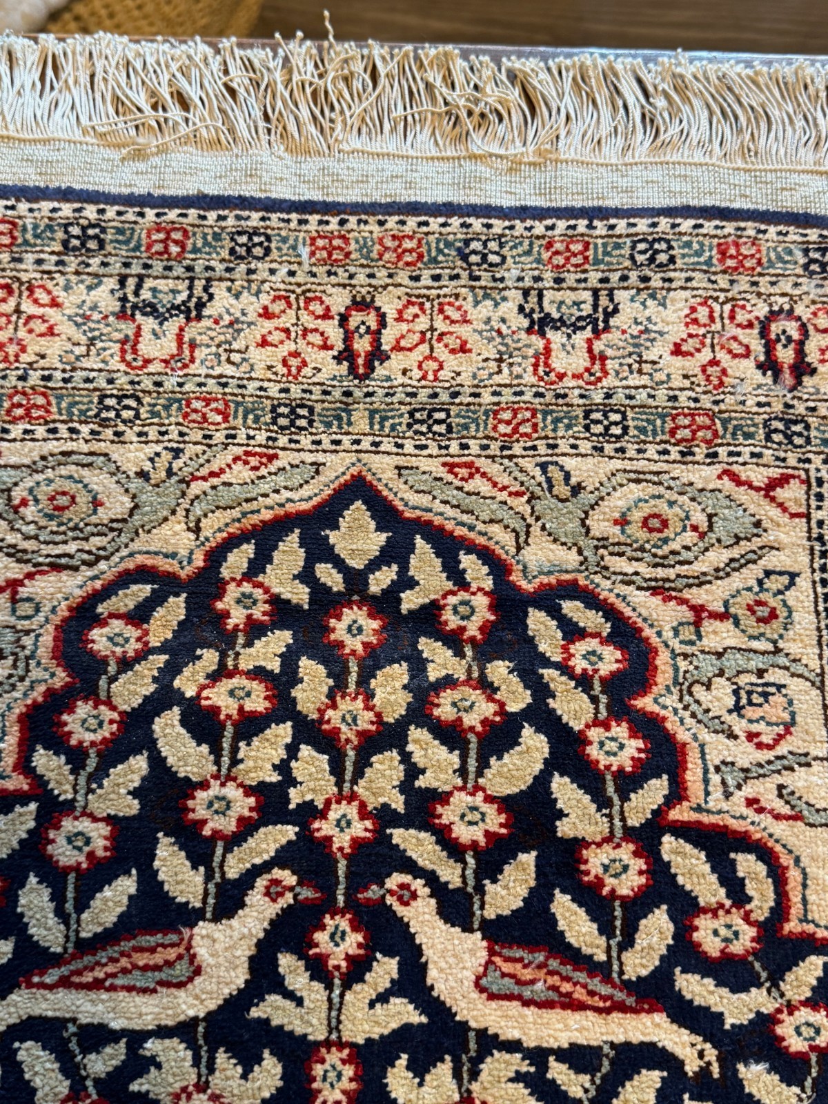 Vintage 100% Silk Turkish Rug Kayseri Tree of Life Rug-34″ x 19 1/4″-Handmade