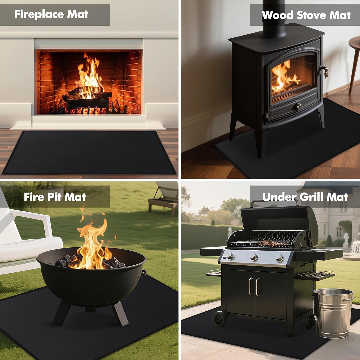 Hearth Rugs for Fireplaces Fire Resistant, 4′ X 2’4″ X 0.04”, Black | 1800°F Fi