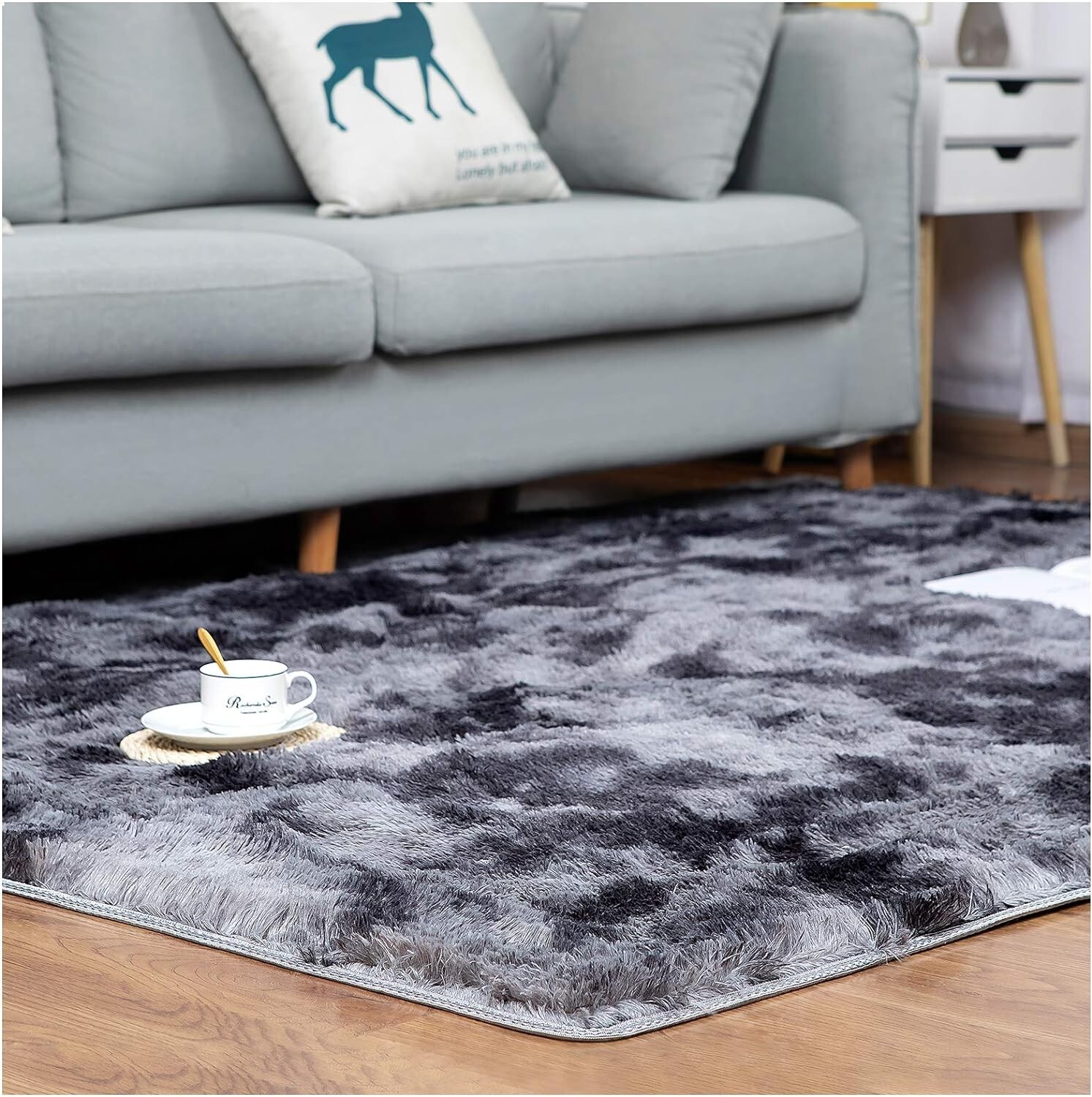 Thick Fluffy Area Rug Faux Fur 5×7’ft 1.5in Soft Carpet Gray Fuzzy Non Slip Back
