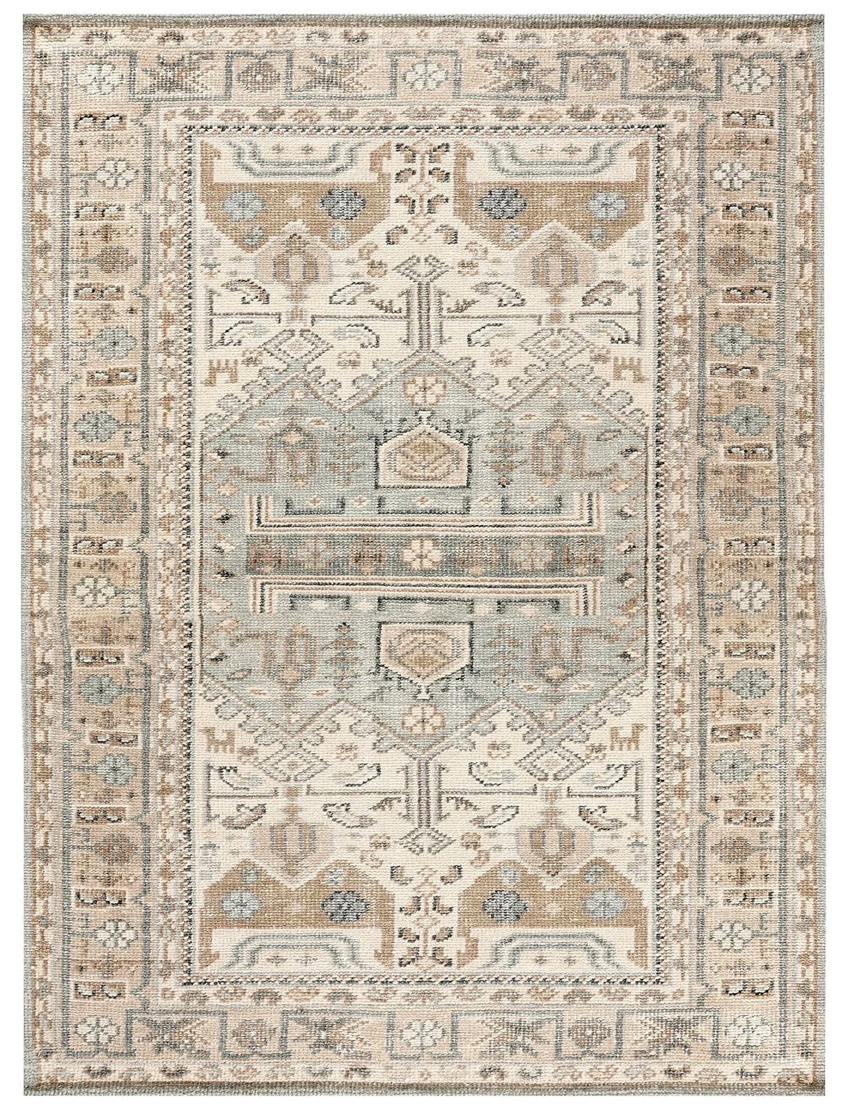 Modern Oushak Hand Knotted Floral Rug 9×12 Ivory Blue 100% Wool Carpet for Home