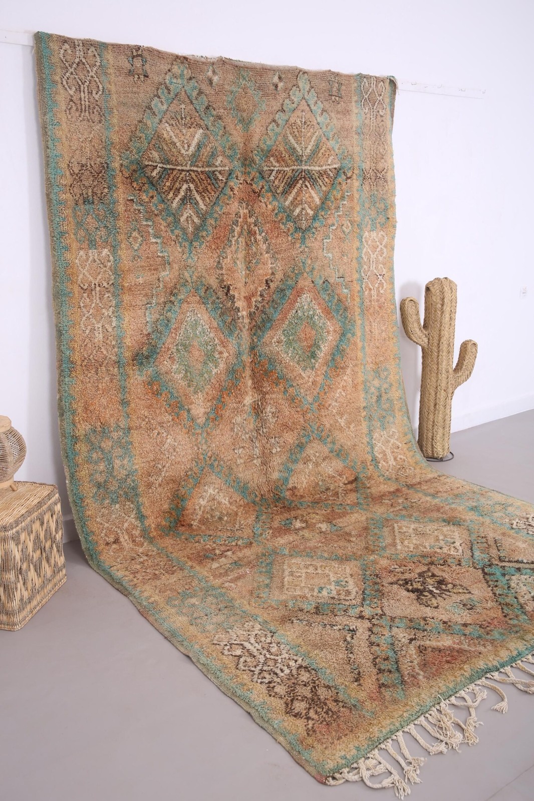 Vintage Moroccan Rug Brown Area Rug Handmade Design Rug For Living Room Carpet.