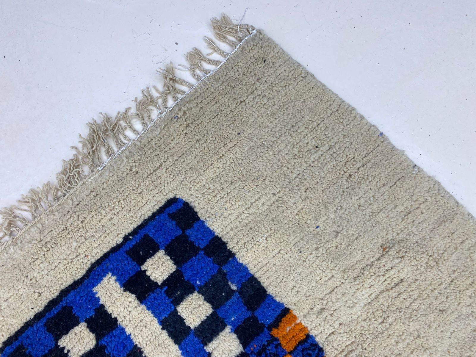 Handmade Moroccan Berber Wool Rug Blue Orange Geometric Tribal Area Carpet Boho
