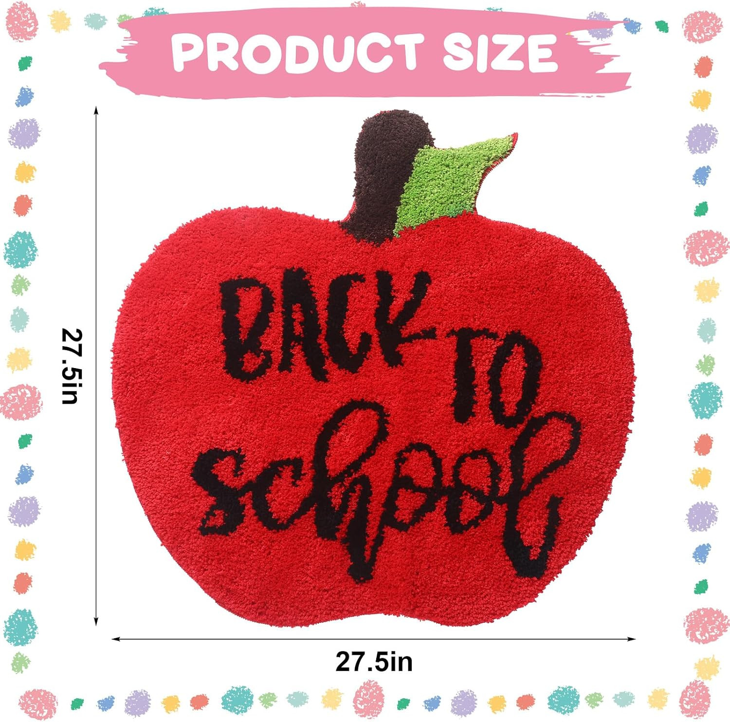 Tinideya Apple Reading Corner Rug for Classroom 27.5×27.5 Inch Non Slip Soft Rea