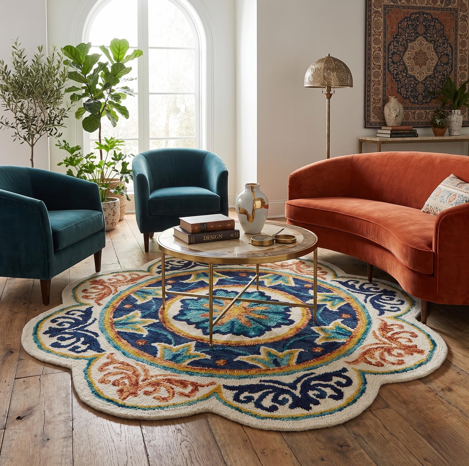 LR Home 6ft Scalloped Round Indoor Wool Area Rug for Home Decor | Rugs for Li…