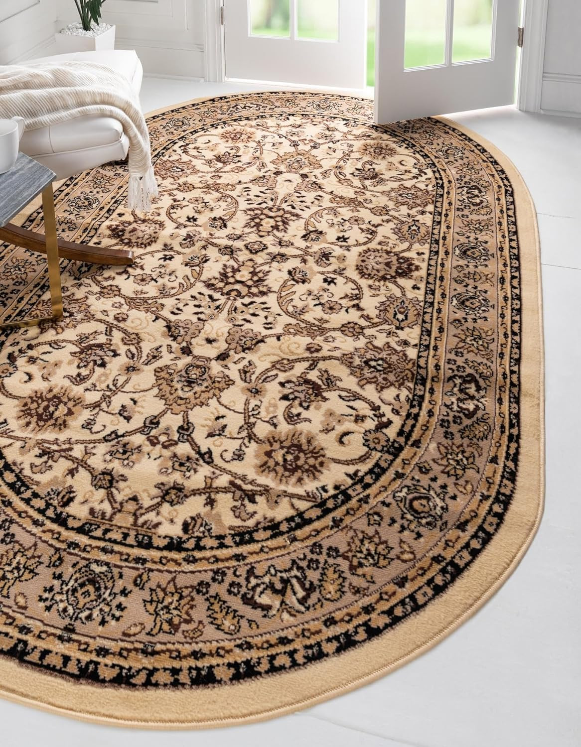 Sialk Hill Oval Area Rug – Ivory/Black, 7′ 10″ x 10′ for Elegant Spaces
