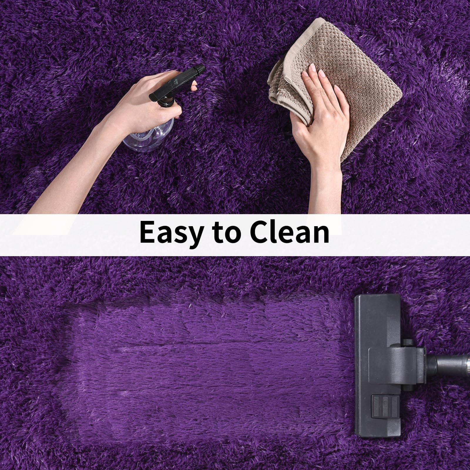 Ultra Soft 8X10 Purple Shag Rug for Living Room, Non-Slip Plush Carpet