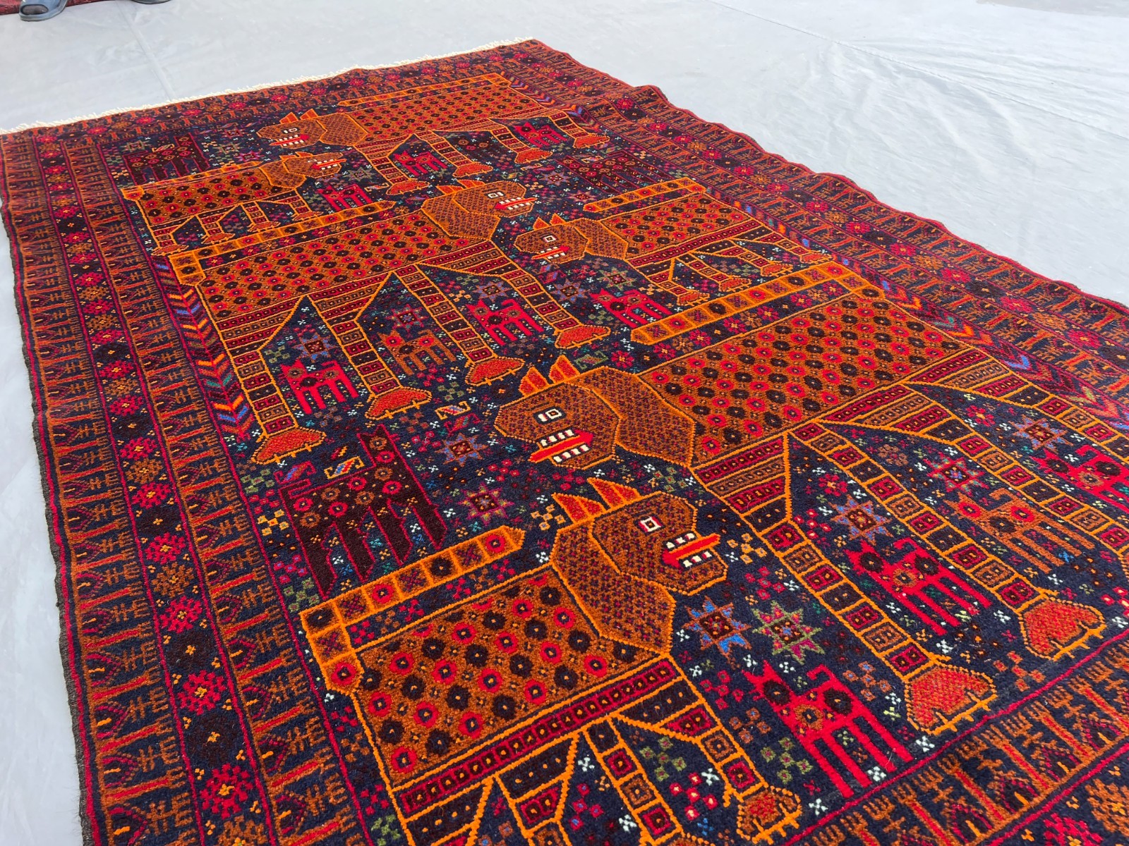 4×7 Vibrant Baluchi Pictorial Rug Afghan Wool Carpet Animal Tribal Folk Art Deco
