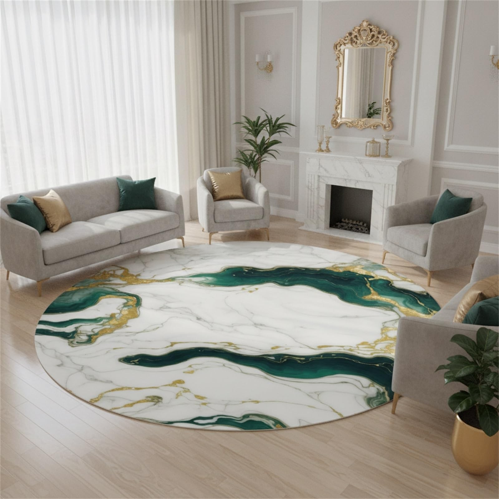 Emerald Green Gold Marble Abstract Modern Aesthetic 6ft Round 6′ (Round), E