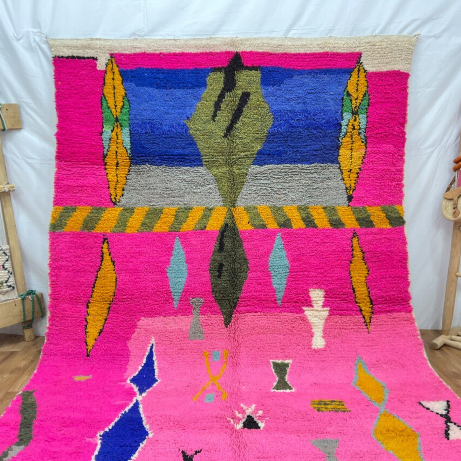 Moroccan Berber Rug Handwoven Wool Boho Tribal Geometric Carpet for Living Rugs
