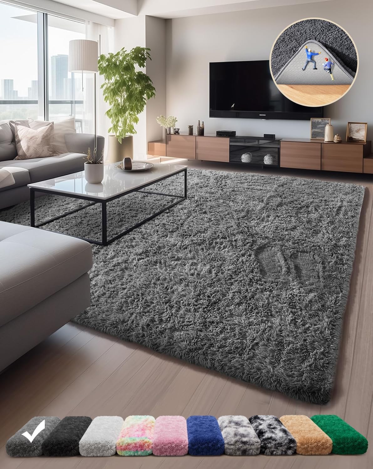 Ophanie 6×9 Rugs, Grey Fluffy Plush Shag