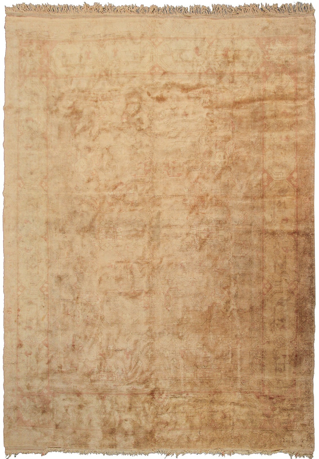 9×12 Vintage Oushak Area Rug Beige Hand-made Angora Wool Neutral Tones