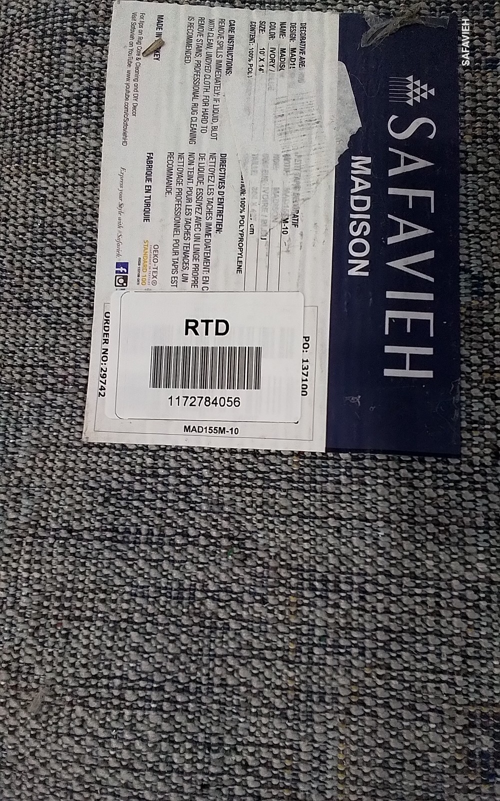 IVORY / BLUE 10′-0″ x 14′-0″ Back Stain Rug, Reduced Price 1172784056 MAD155M-10