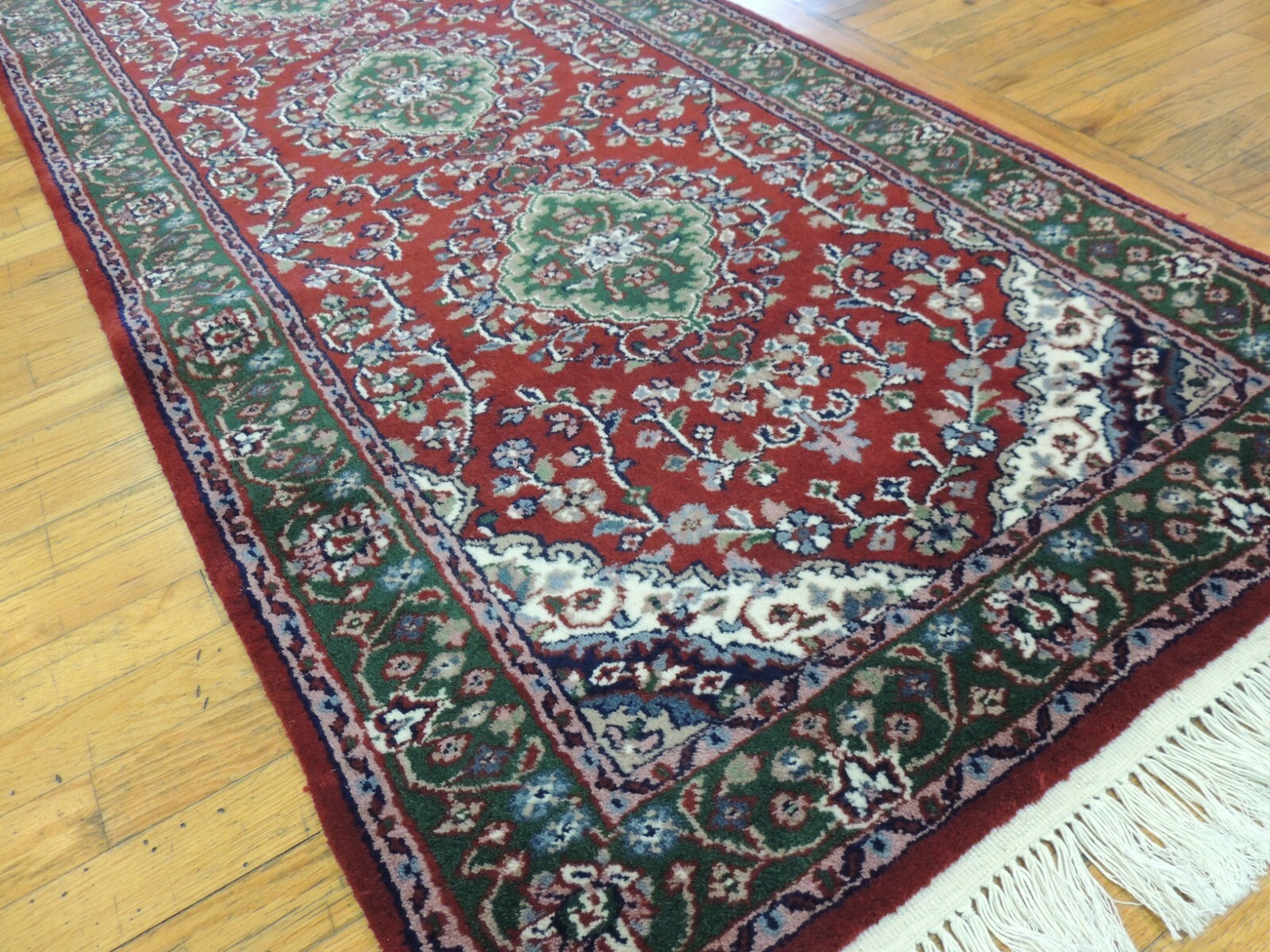 3×8 2×8 RUNNER Rug wool Hand knotted Red Green Blue/Gray Purple Stunning!
