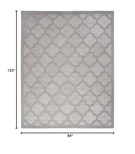 7×10 Silver Grey Indoor Outdoor Rug High Low Flatweave Easy Care Durable