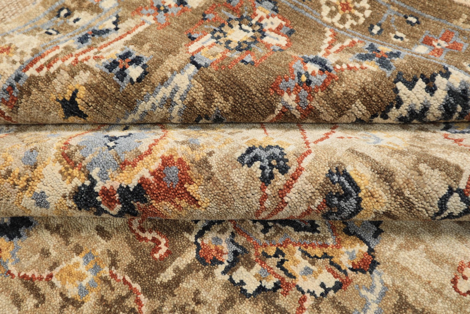 Kalaty 6’x9’3” Hand Knotted Wool Beige Oushak Arts & Crafts Erased Pattern Rug