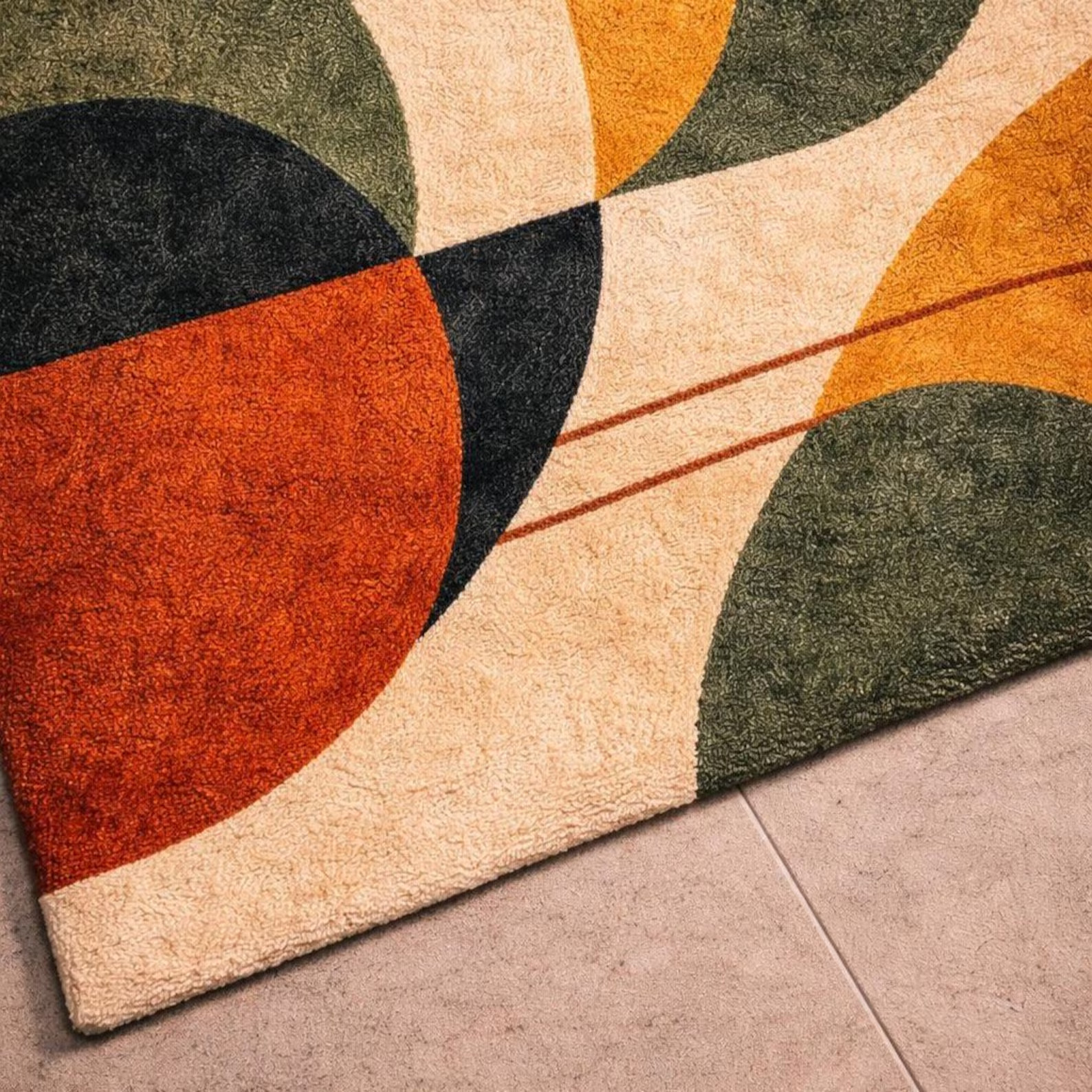 Luxury Hand Tufted Wool Rug Geometric Area Rug with Bold Circle & Arc Motif Rust