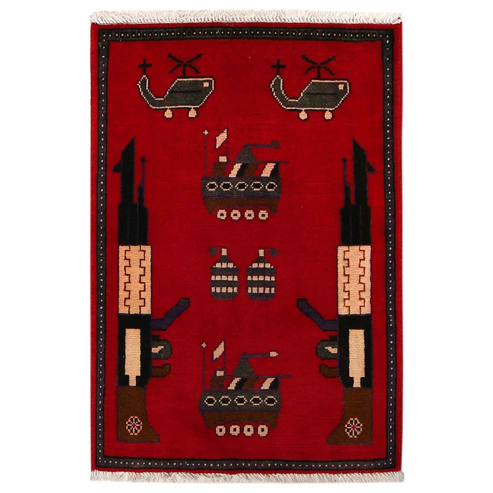 Red Afghan War Rugs – Hand Knotted by Afghan Artisans A 2′ 11″ x 2′ ft – G27469