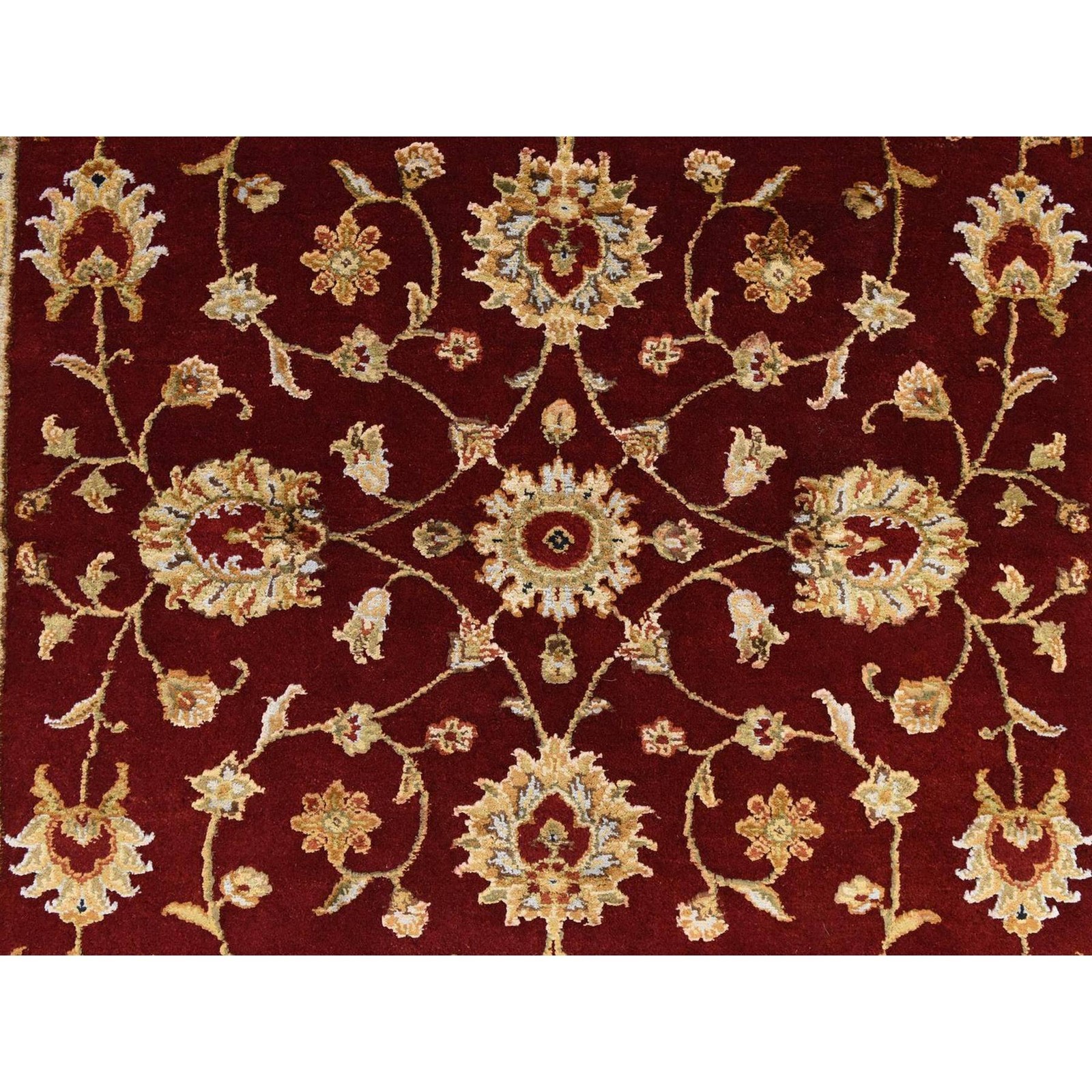 4’x6′ Wine Red Rajasthan with All Over Leaf Design Hand Knotted Wool & Silk Rug