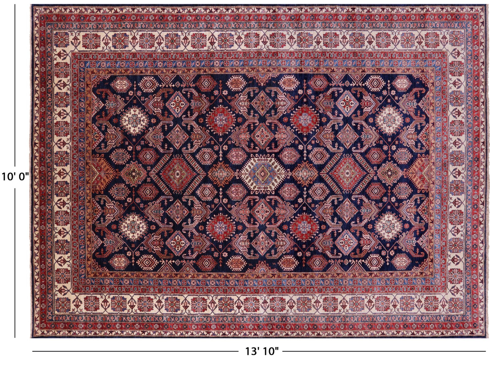 10′ 0″ X 13′ 10″ Super Kazak Hand-Knotted Wool Rug – Q18233