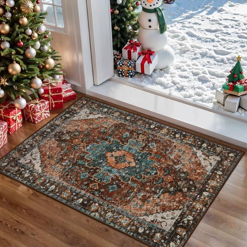 Washable Vintage Area Rug, 2X3Ft Small Boho Rug, Ultra Soft Rugs for Entryway, N