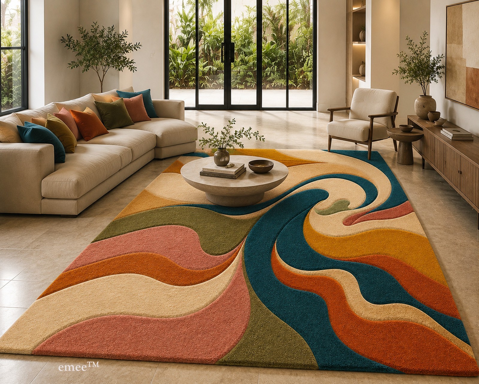 Hand Tufted Abstract Swirl Wool Area Rug Mid Century Modern Custom Size