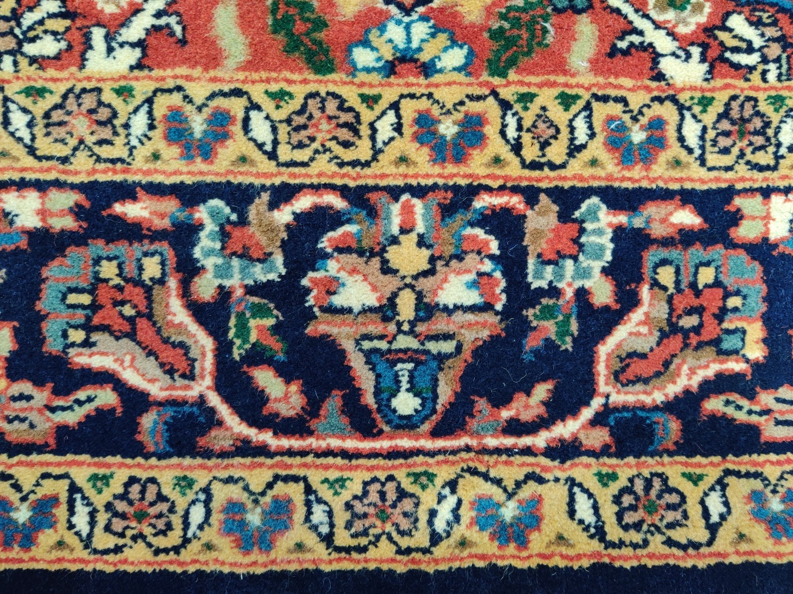 Vintage Hand Knotted Rug 4 x 6 Oriental Bijar 100% Wool Handmade Rust/Blue